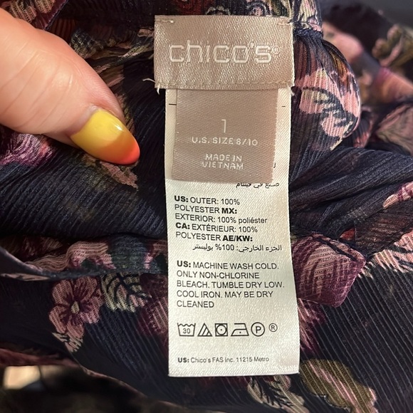 Chico’s Chiffon Floral Ruffle Blouse Long Sleeve Feminine Sheer w/Camisole - Picture 9 of 12